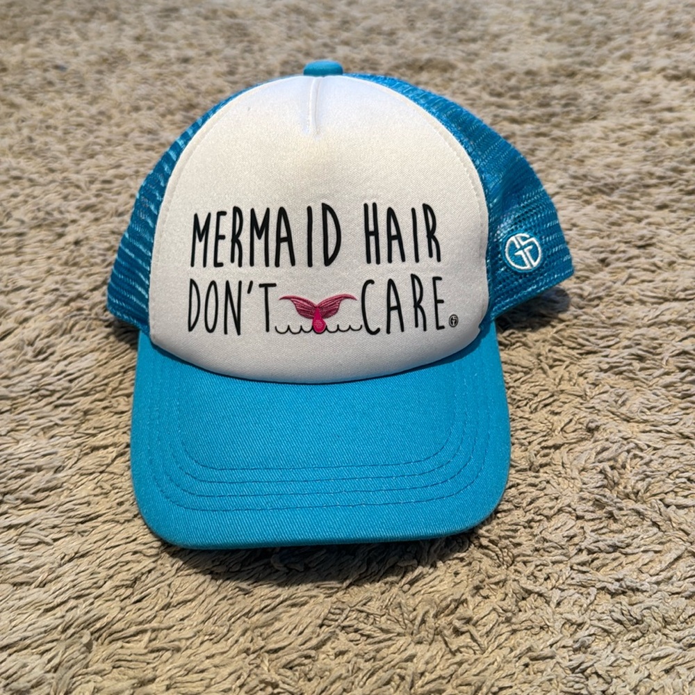 Little Girls “Mermaid Hair Don’t Care” trucker hat.